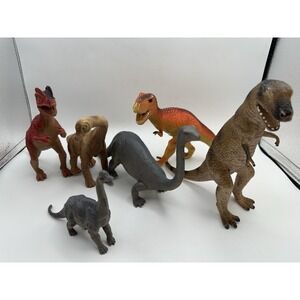 Lot of 6 Vintage Toy Dinosaur Figures Plastic Various Sizes 6-8" Cake Toppers